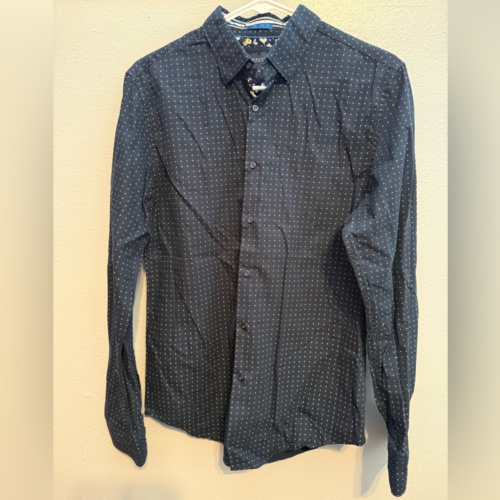 Denim & Flower Navy Polka Dot Button Down Shirt S